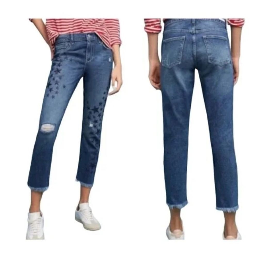 Pilcro And The Letterpress Embroidered Star Slim Cropped Boyfriend Jeans L385